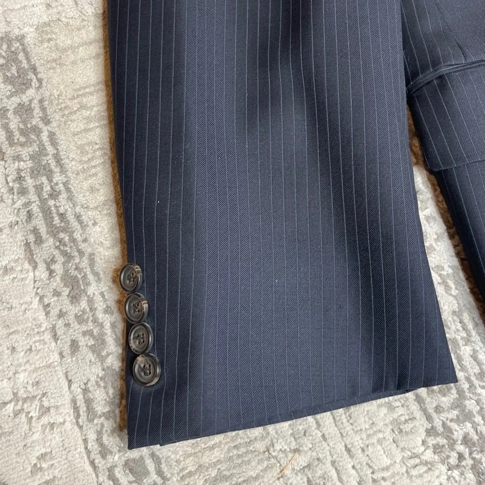 Lauren Ralph Lauren Mens 42L‎ Navy Blue Pinstripe Wool 2-Button Blazer Jacket